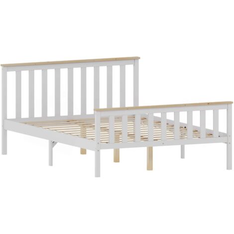 Milan 4ft6 Double Solid Pine Wood Bed Frame, High Foot End, 135 x 190 cm, White-&-Pine