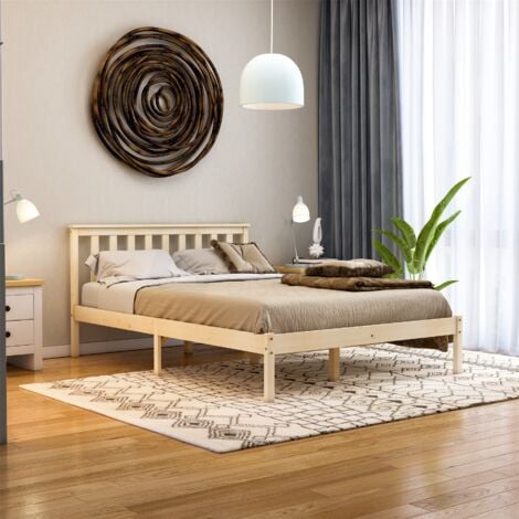Milan 4ft6 Double Solid Pine Wood Bed Frame, Low Foot End, 190 x 135 cm