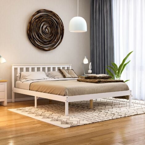 Milan 5ft King Size Solid Pine Wood Bed Frame, Low Foot End, 150 x 200 cm, White-&-Pine