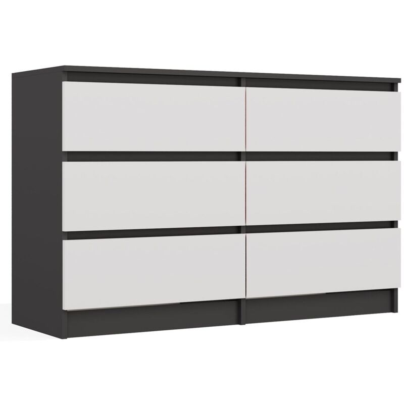 Topeshop Milan – Breite Kommode Für Schlafzimmer Mit 6 Schubladen – 30x120x75 Cm – Aufbewahrungsmöbel – Anthrazit Und Weiß