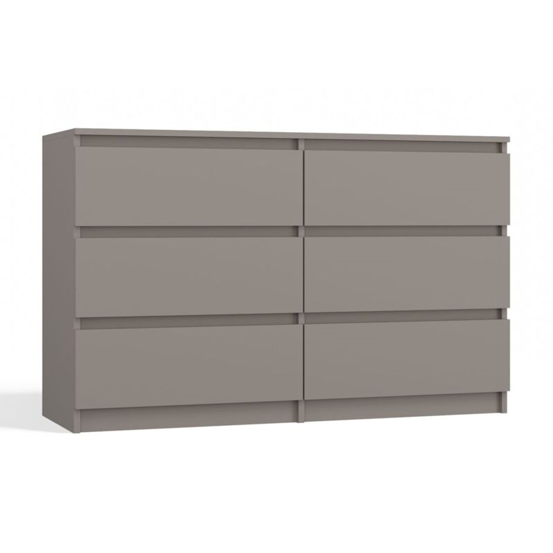 Milan Commode contemporaine 6 tiroirs chambre/salon/bureau 30x120x77 cm Gris Style scandinave Meuble de rangementent