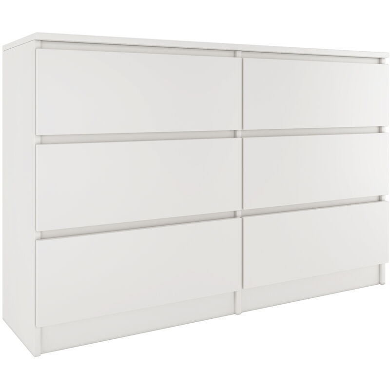 Milan - Commode de chambre large 6 tiroirs - 30x120x77cm - Style scandinave - Rangement