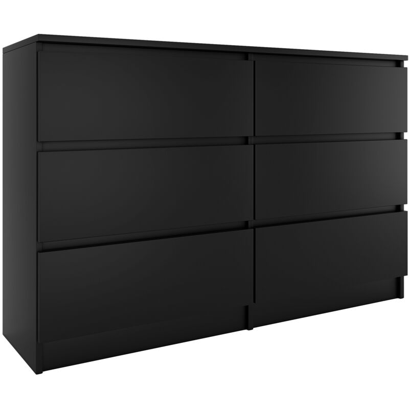 MILAN - Commode de chambre large 6 tiroirs - 30x120x77cm - Style scandinave - Meuble de rangementent - Chiffonier - Noir