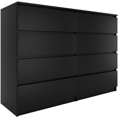 MILAN - Commode de chambre 8 tiroirs - 138x97x40cm - Meuble de rangement - Style moderne - Chiffonier - noir