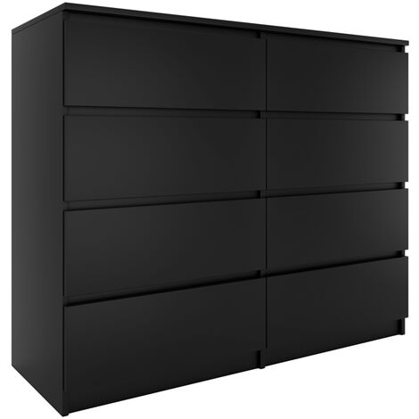MILAN - Commode de chambre 8 tiroirs - 40x120x97cm - Style moderne - Meuble de rangement - noir