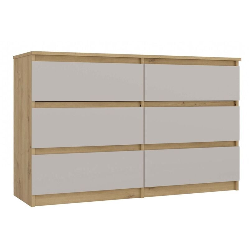 Milan - Commode de chambre large 6 tiroirs - 30x120x77cm - Meuble de rangement - Artisan et Cachemire