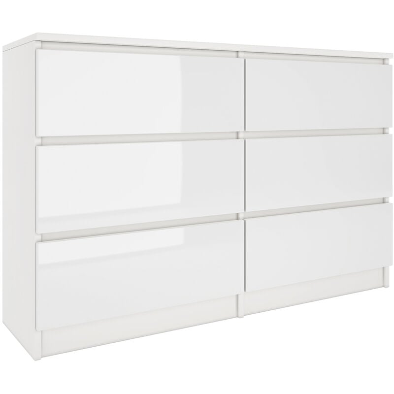 MILAN - Commode moderne 6 tiroirs salon/chambre/bureau 77x120x30 cm - Design minimaliste - Meuble de rangement effet gloss - Blanc