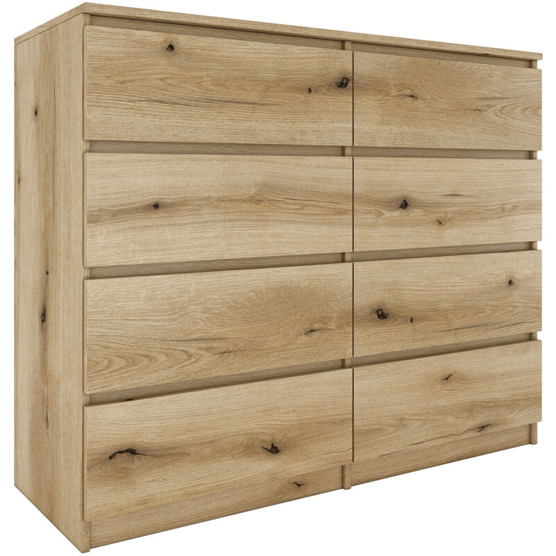 hucoco - milan commode moderne grande 8 tiroirs chambre salon dimensions 97x120x40 design minimaliste meuble de rangement chene