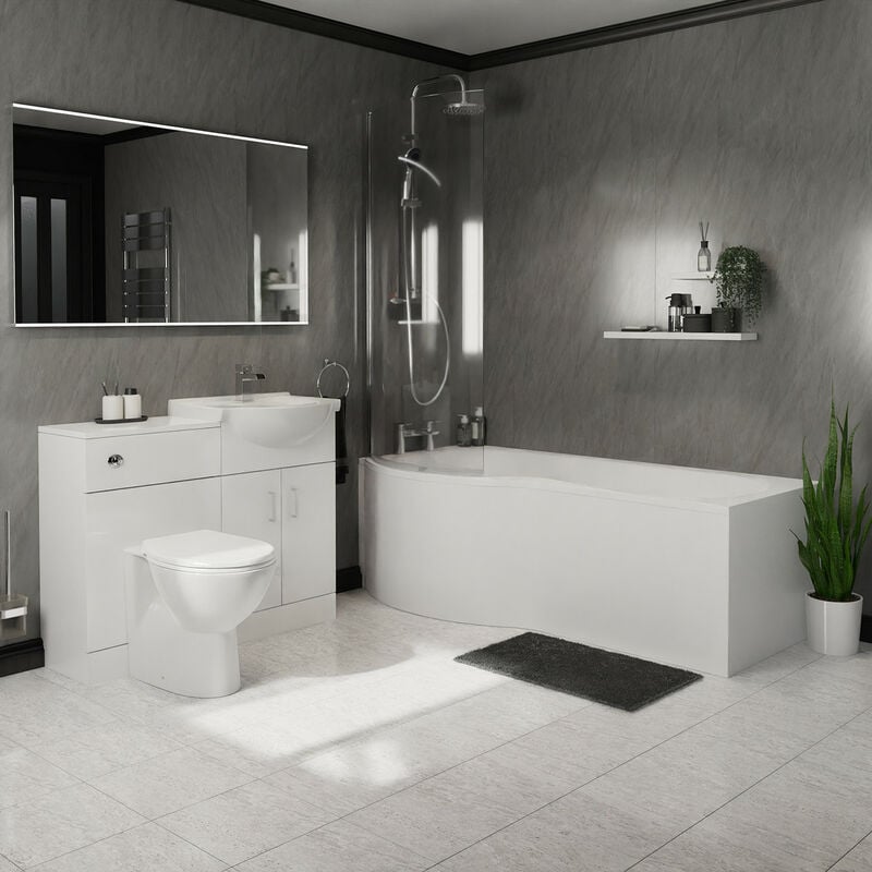 Milan 1700mm Left Hand p Shaped Shower Bath Modern Bathroom Suite - Wholesale Domestic