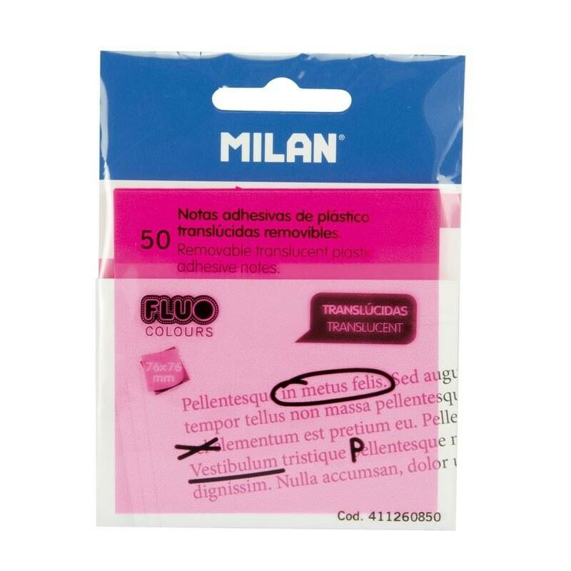 

notas adhesivas 50 hojas 76x76mm translcidas rosa fluorescente - Milan