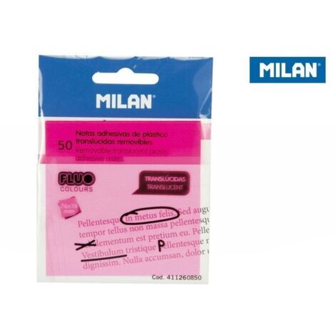 MILAN NOTAS ADHESIVAS 50 HOJAS 76X76MM TRANSLÚCIDAS ROSA FLUORESCENTE