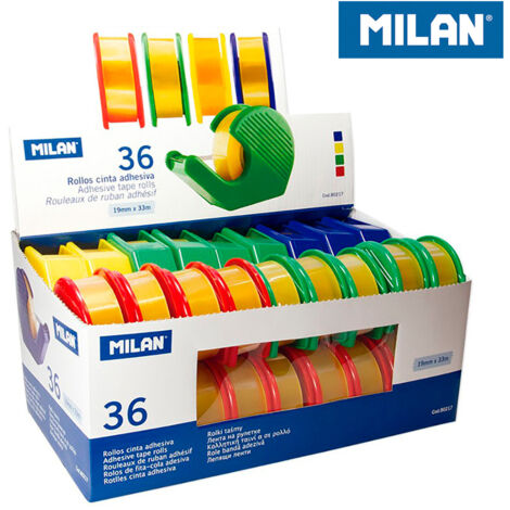 Milan transparente klebebandrolle 19mmx33m mit spenderfarben aussteller -36u-