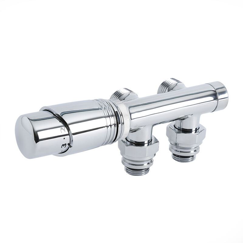 3/4' Male Thread H Block Angled Valve and TRV Thermostatic Radiator Valve with 15mm Copper Adapters - Chrome - Milano
