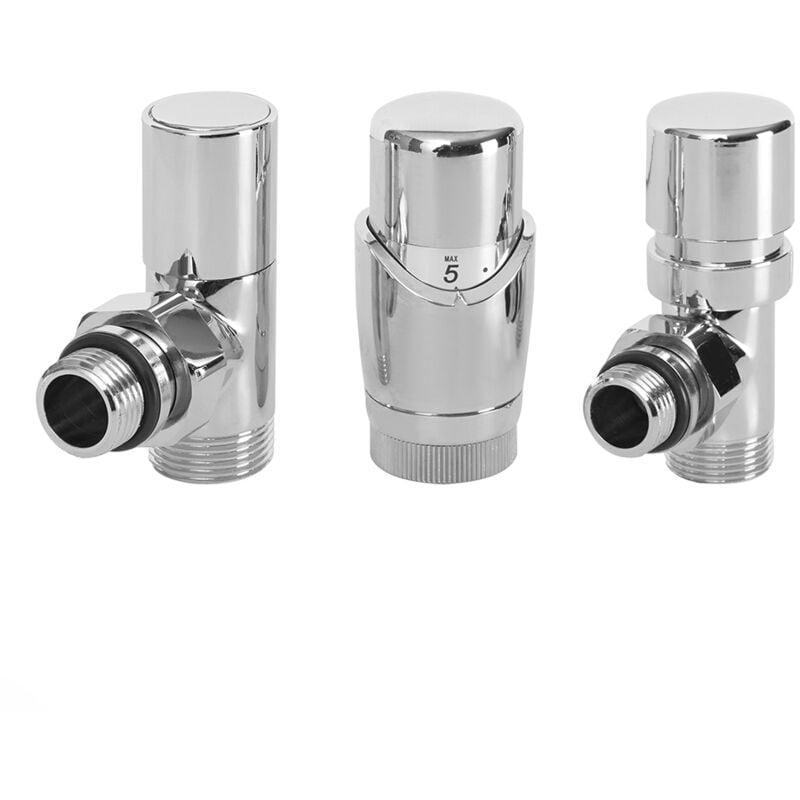 3/4' Male Thread Valve and TRV Thermostatic Radiator Valve with 15mm Copper Adapters - Chrome - Milano