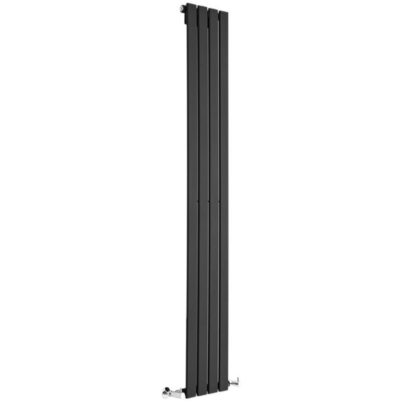 Milano Alpha - 1780mm x 280mm Modern Vertical Column Single Flat Panel Designer Radiator – Black