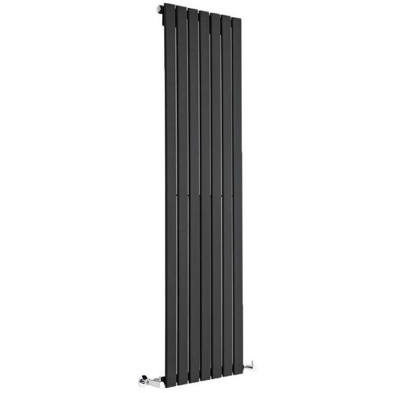 Milano Alpha - Modern Black Vertical Column Single Flat Panel Designer Radiator – 1600mm x 490mm