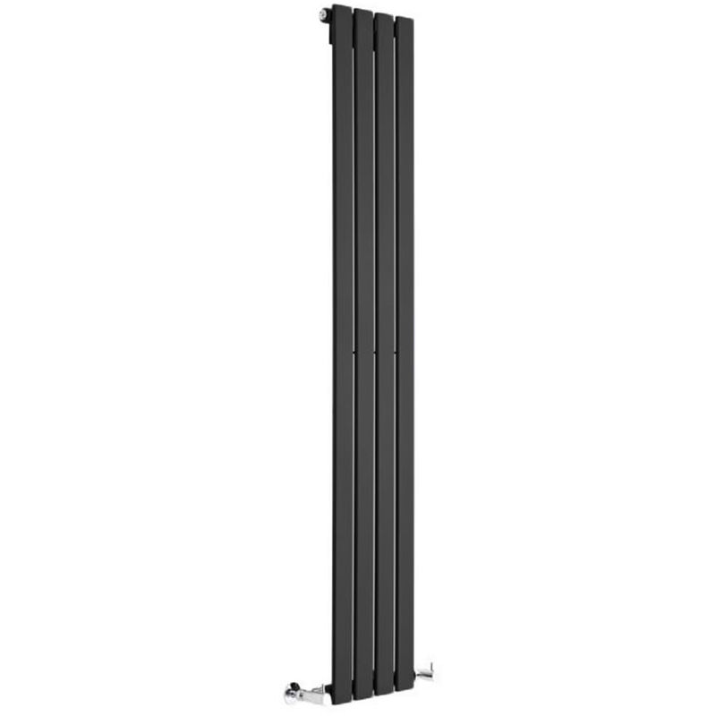 Milano Alpha - Modern Black Vertical Column Single Flat Panel Designer Radiator – 1600mm x 280mm