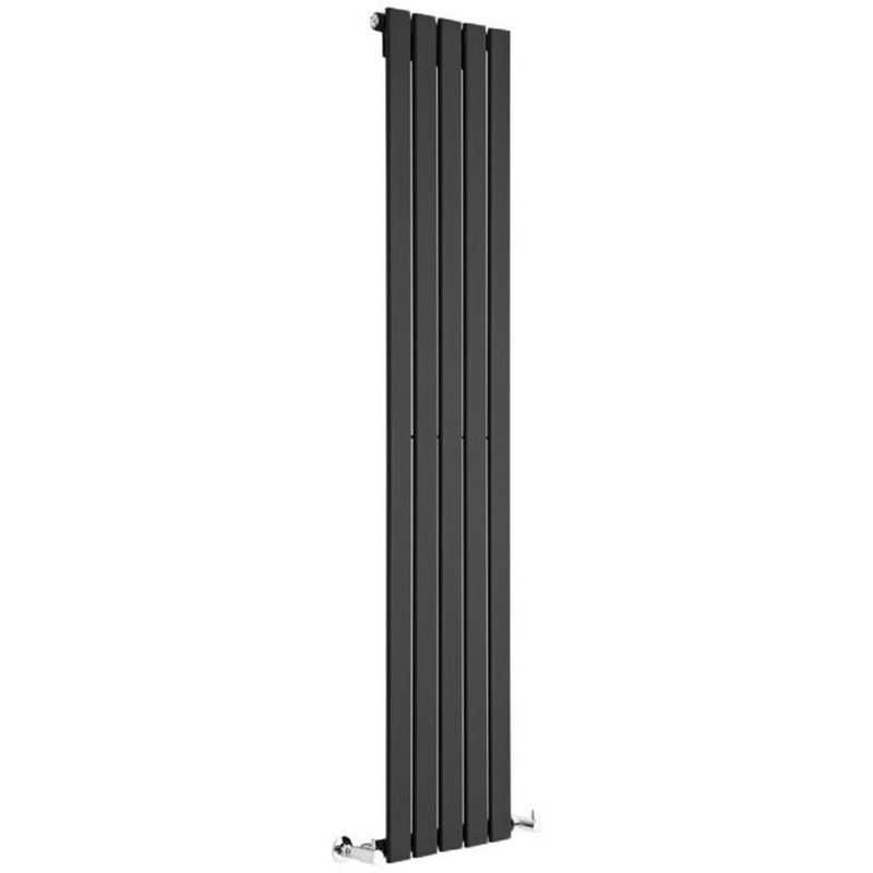 Milano Alpha - Modern Black Vertical Column Single Flat Panel Designer Radiator – 1600mm x 350mm
