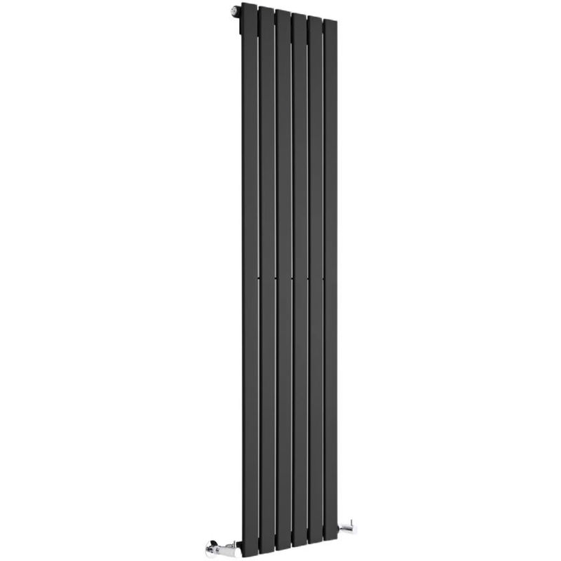 Milano Alpha - Modern Black Vertical Column Single Flat Panel Designer Radiator – 1600mm x 420mm