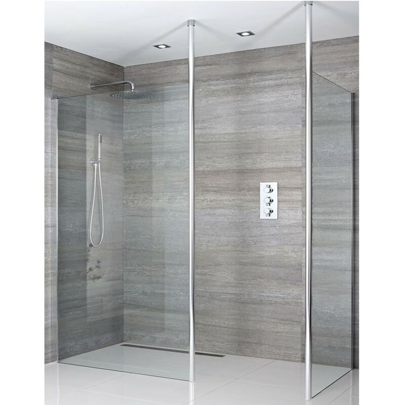 Milano Alto - Chrome Corner Walk In Wet Room Shower Enclosure with 900mm & 700mm Screens&44 Profile and Floor to Ceiling Poles - No Shower Drain