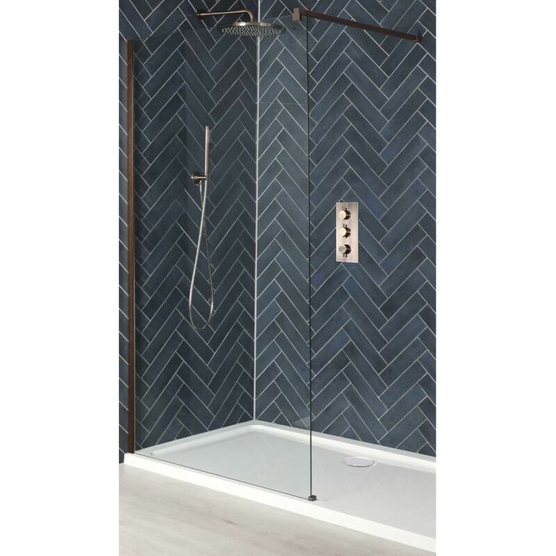 Milano Barq Recessed Walk In Wet Room Shower Enclosure With Grid Pattern Screen, Hinged Return