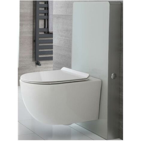 main image of "Milano Arca - 483mm White Bathroom Toilet WC Unit with Wall Hung Rimless Pan, Cistern and Soft Close Seat"