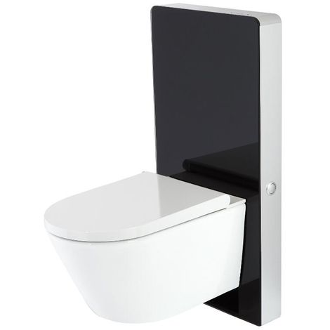 main image of "Milano Arca - Black 483mm Bathroom Toilet WC Unit with Wall Hung Japanese Bidet Pan, Cistern and Seat"