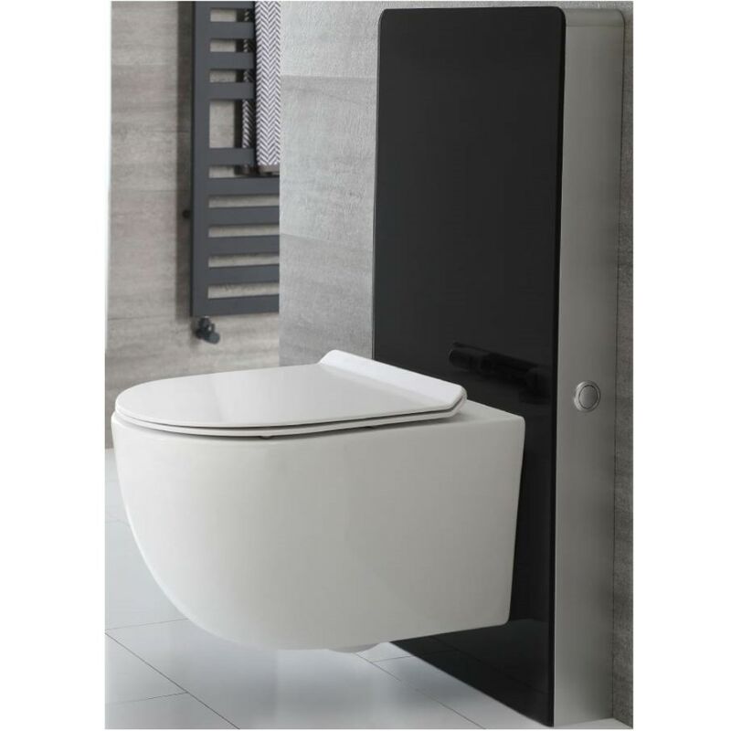 Milano Arca - Black 483mm Bathroom Toilet WC Unit with White Wall Hung Rimless Pan, Cistern and Soft Close Seat