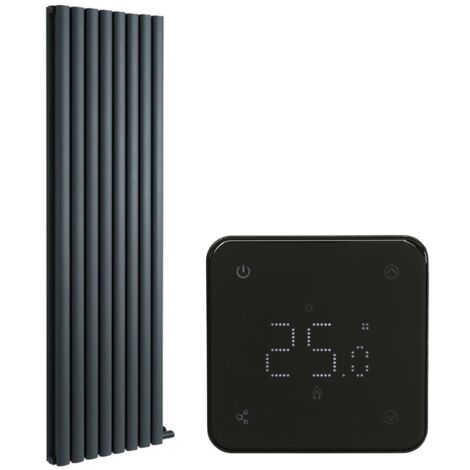 Milano Aruba Ardus Anthracite 1784mm x 472mm Double Panel Dry Heat Vertical Oval Panel Electric Radiator - Wi-Fi Thermostat