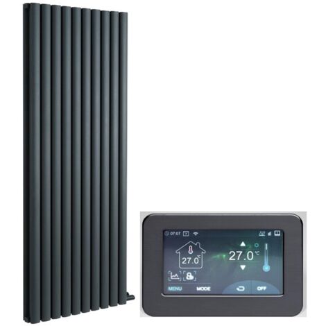 Milano Aruba Ardus Anthracite 1784mm x 590mm Double Panel Dry Heat Vertical Oval Panel Electric Radiator - Touchscreen Wi-Fi Thermostat