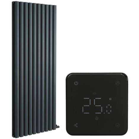 Milano Aruba Ardus Anthracite 1784mm x 590mm Double Panel Dry Heat Vertical Oval Panel Electric Radiator - Wi-Fi Thermostat