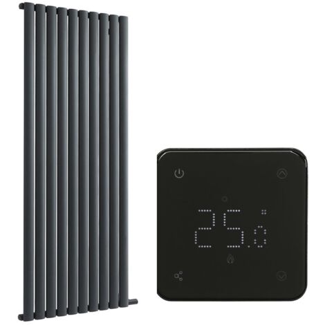 Milano Aruba Ardus Anthracite 1784mm x 590mm Dry Heat Vertical Oval Panel Electric Radiator - Wi-Fi Thermostat
