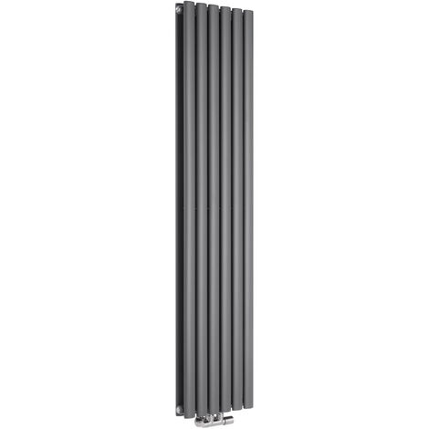 Milano Aruba Flow - Modern Anthracite Vertical Column Central Connection Double Panel Designer Radiator – 1600mm x 354mm