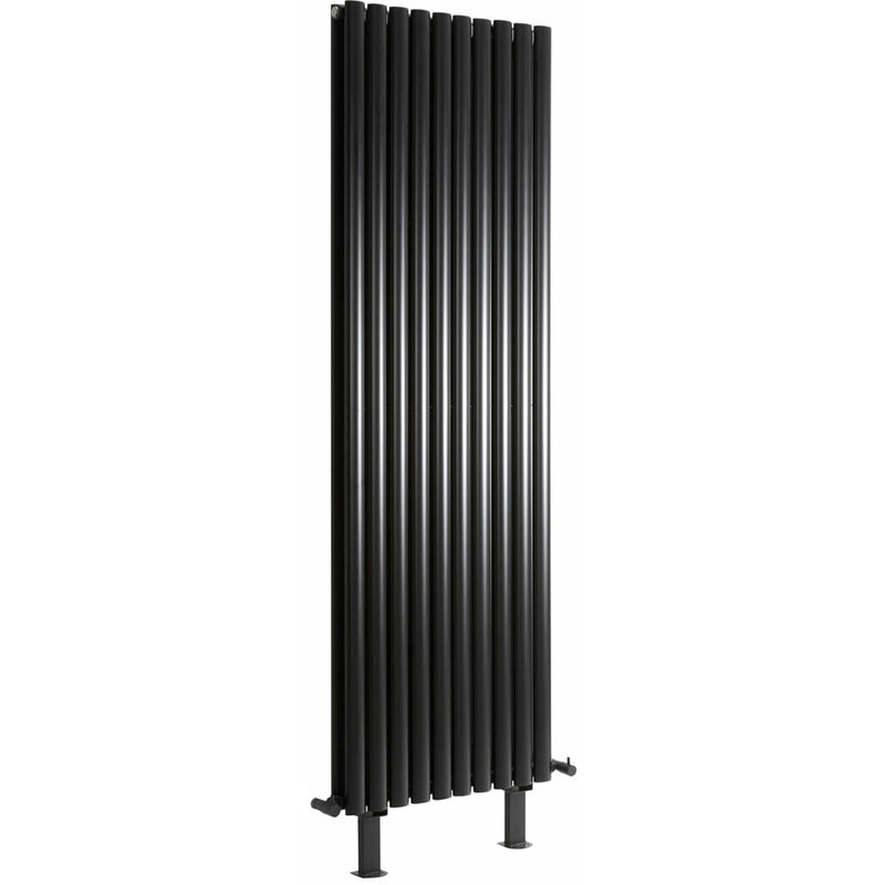 Milano - Aruba - Modern Black Double Panel Vertical Oval Column Designer Radiator with Feet - 1780mm x 590mm