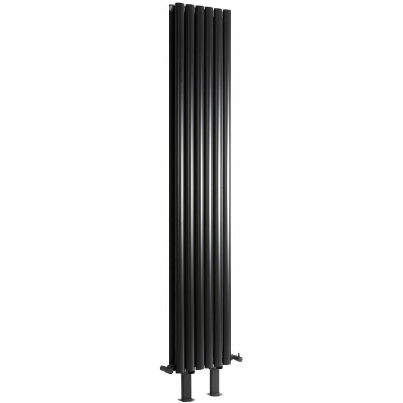 Milano Aruba - Modern Black Double Panel Vertical Oval Column Designer Radiator with Feet - 1600mm x 354mm