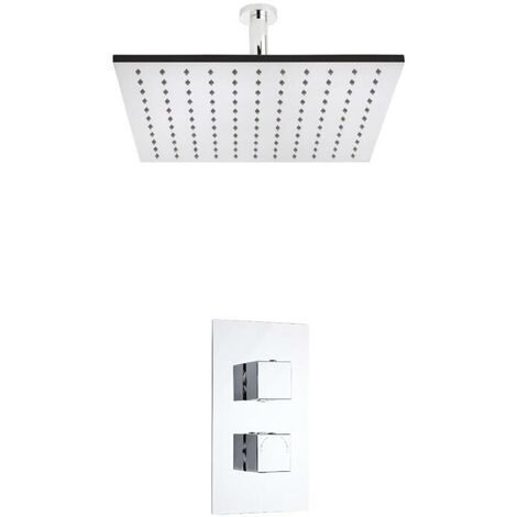 Milano Arvo 1 Outlet Twin Thermostatic Mixer Shower Valve with 300mm Ceiling Mounted Square Rainfall Shower Head - Chrome