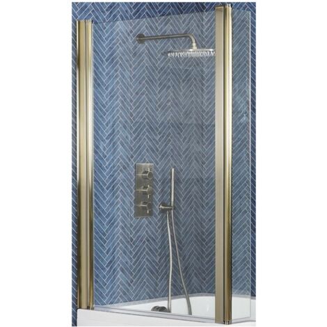 Milano Auro - Matte Gold L Shaped Bathroom Square Shower Bath Screen with Hinged Return Panel - 800mm x 1400mm