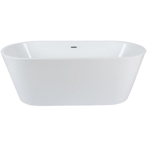 Milano Ballam - Modern Bathroom 1695mm x 750mm Double Ended Freestanding Oval Bath with Overflow and White Push Button Waste - Chrome Overflow