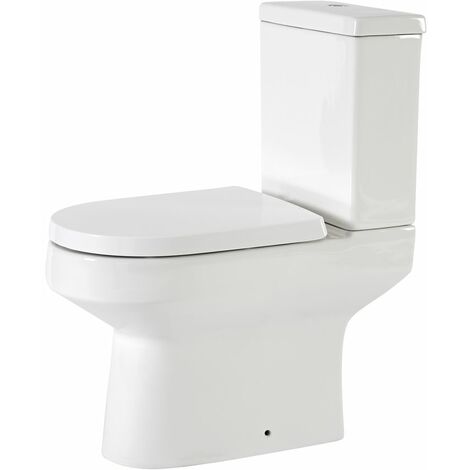 Milano Ballam White Ceramic Close Coupled Bathroom Toilet Pan WC and Cistern with Soft Close Seat - Chrome Flush Button