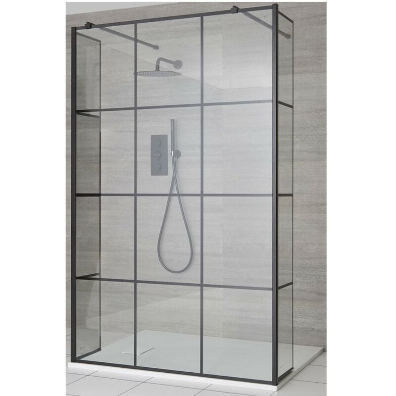 Milano Barq Black Floating Glass Walk In Wet Room Shower Enclosure