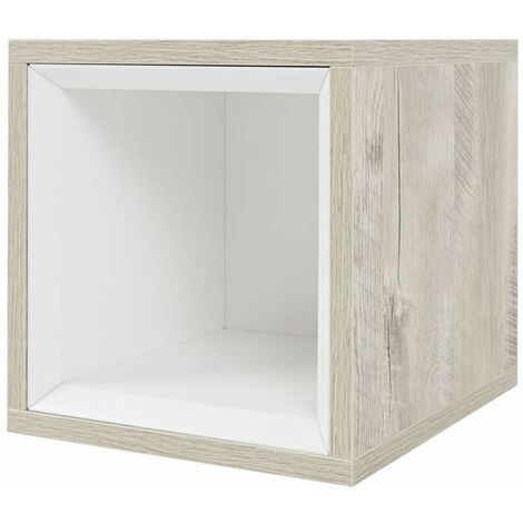 main image of "Milano Bexley - Light Oak 300mm Wall Hung Bathroom Cube Storage Unit & LED Option"