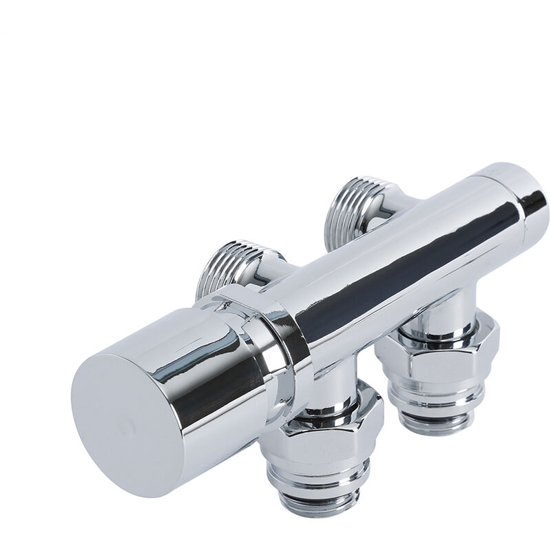 Milano – Modern Chrome Angled H Block Heated Towel Rail Radiator Valves with 15mm Copper Adapters
