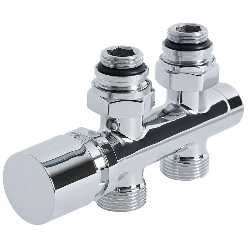 Milano – Modern Chrome Straight H Block Heated Towel Rail Radiator Valves with 15mm Copper Adapters