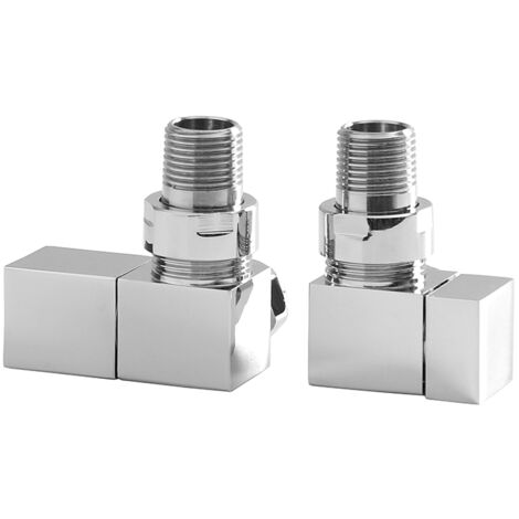 Milano Chrome Square Corner Heated Towel Rail Radiator Valves - Pair