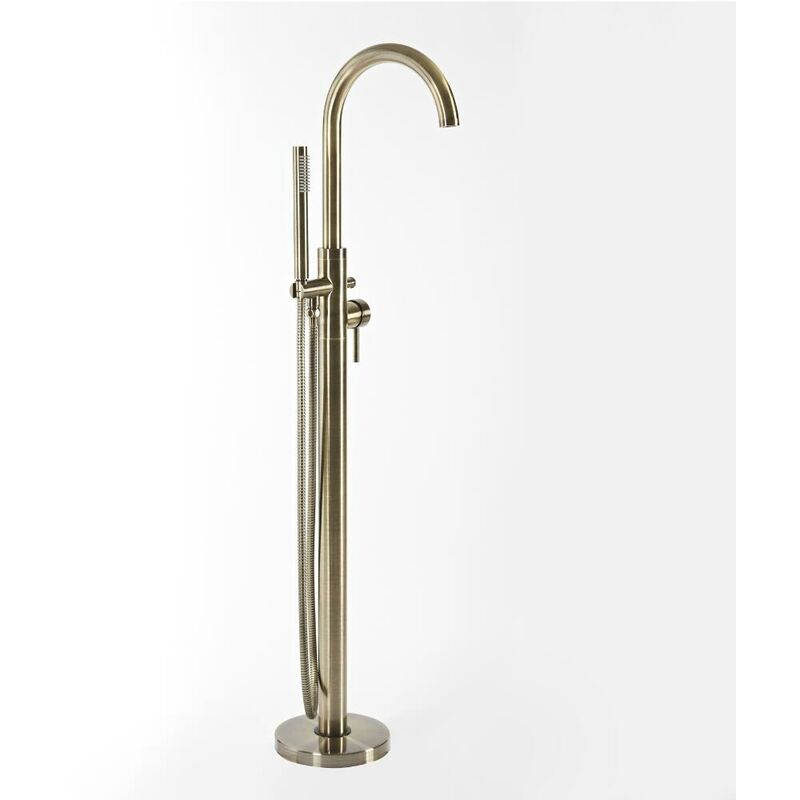 Milano - Clarus - Modern Freestanding Bath Shower Mixer Tap with Hand Shower Handset - Brushed Brass