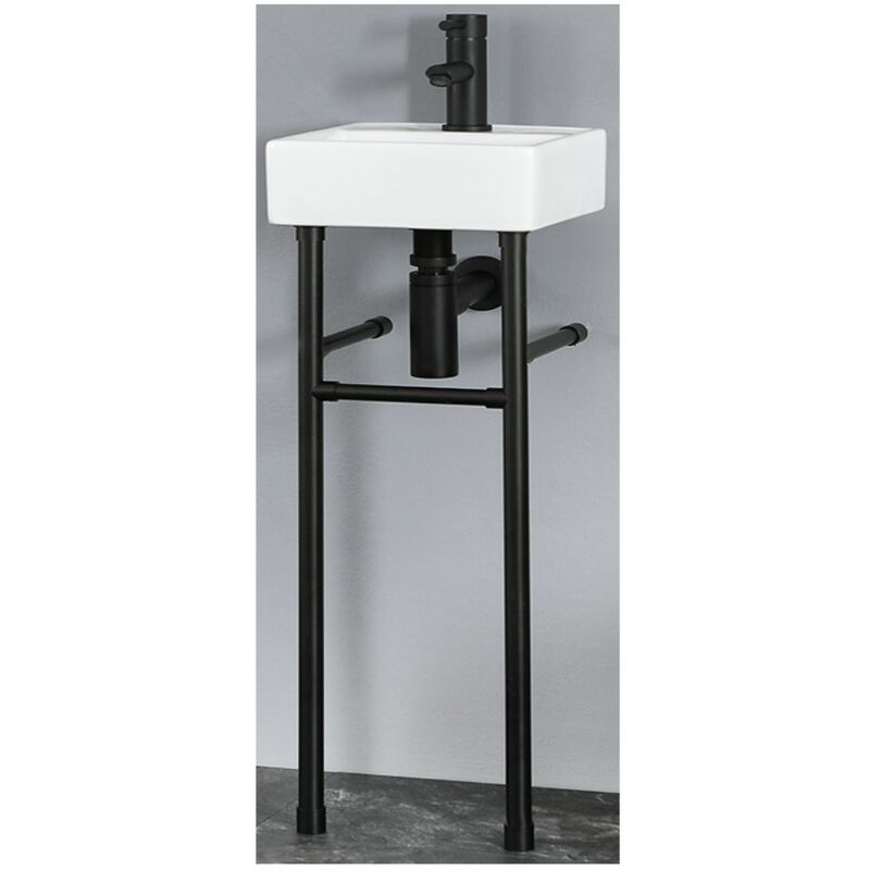 Dalton - Modern White Ceramic Square Bathroom Basin Sink with One Tap Hole and Black Washstand - 280mm x 280mm - Milano