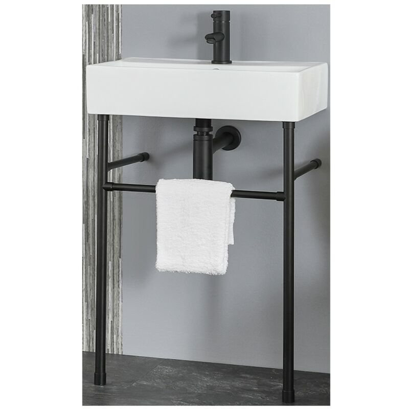 Dalton - Modern White Ceramic Bathroom Basin Sink with One Tap Hole and Black Washstand - 550mm x 310mm - Milano