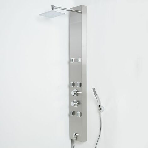 Milano Easton - Modern Exposed Thermostatic Shower Tower Panel with Rainfall Shower Head  Hand Shower Handset & Body Jets - Chrome