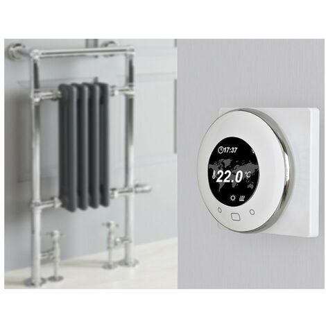Milano Elizabeth 930mm x 450mm Floorstanding Chrome and Anthracite Dual Fuel Electric Heated Towel Rail Radiator with Angled Valves - With Wi-Fi Thermostat & Cable Cover