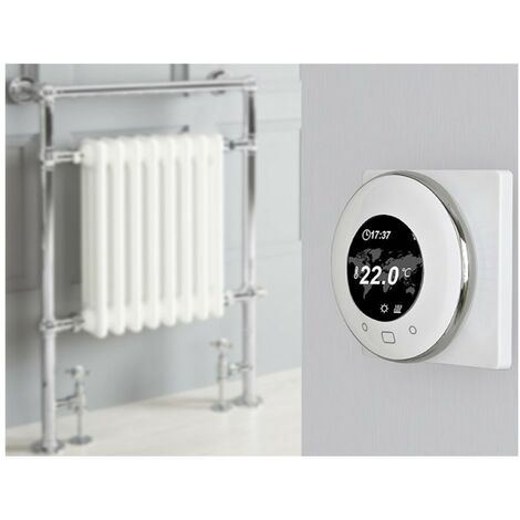 Milano Elizabeth 930mm x 620mm Floorstanding Chrome and White Dual Fuel Electric Heated Towel Rail Radiator with Angled Valves - With Wi-Fi Thermostat